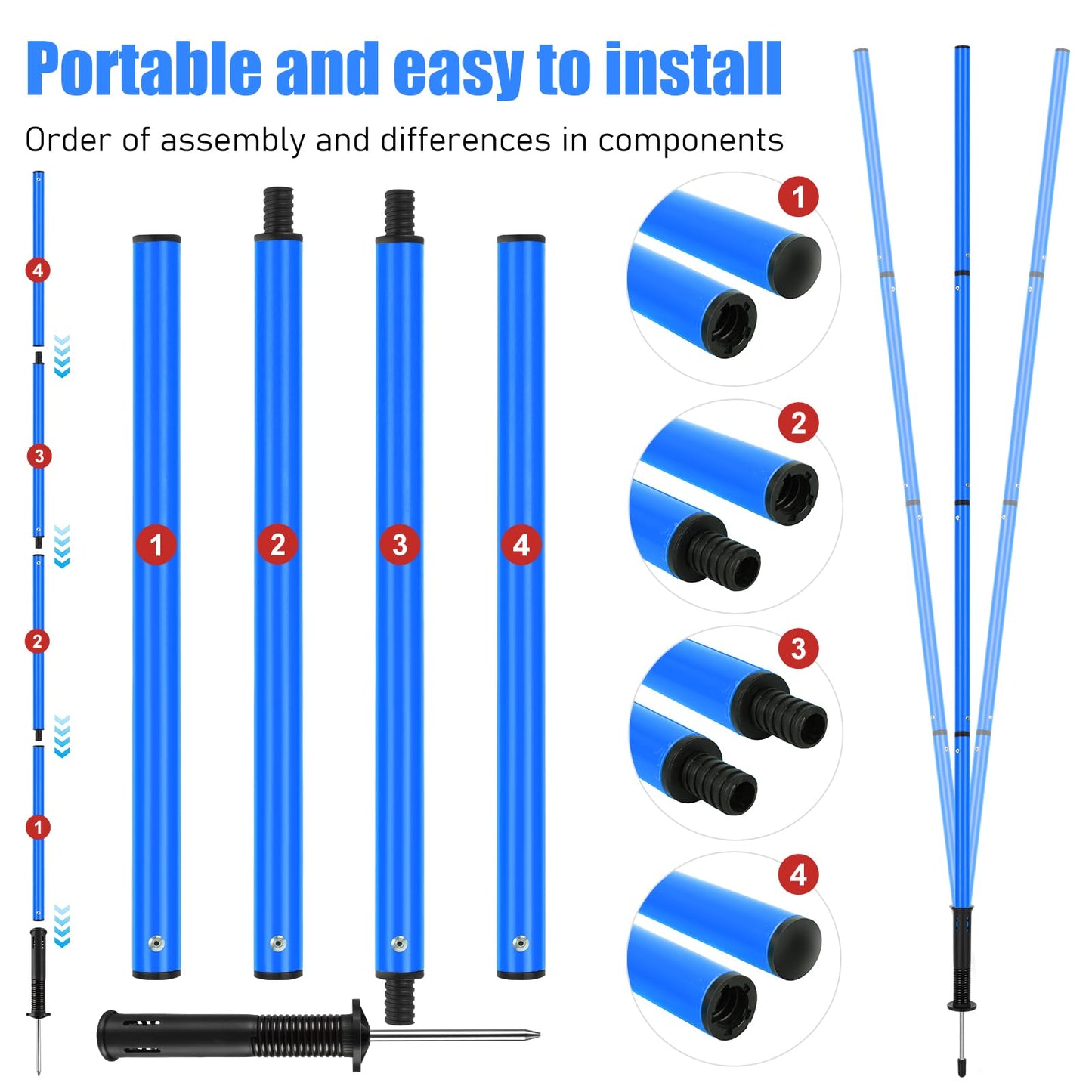 SMTPDT Soccer Agility Training Equipment: 6 Soccer Agility Poles, 20ft Agility Ladder, 10 Soccer Cones, 1 Jump Rope. Soccer Training Poles for Speed Training, Agility Training (Blue)