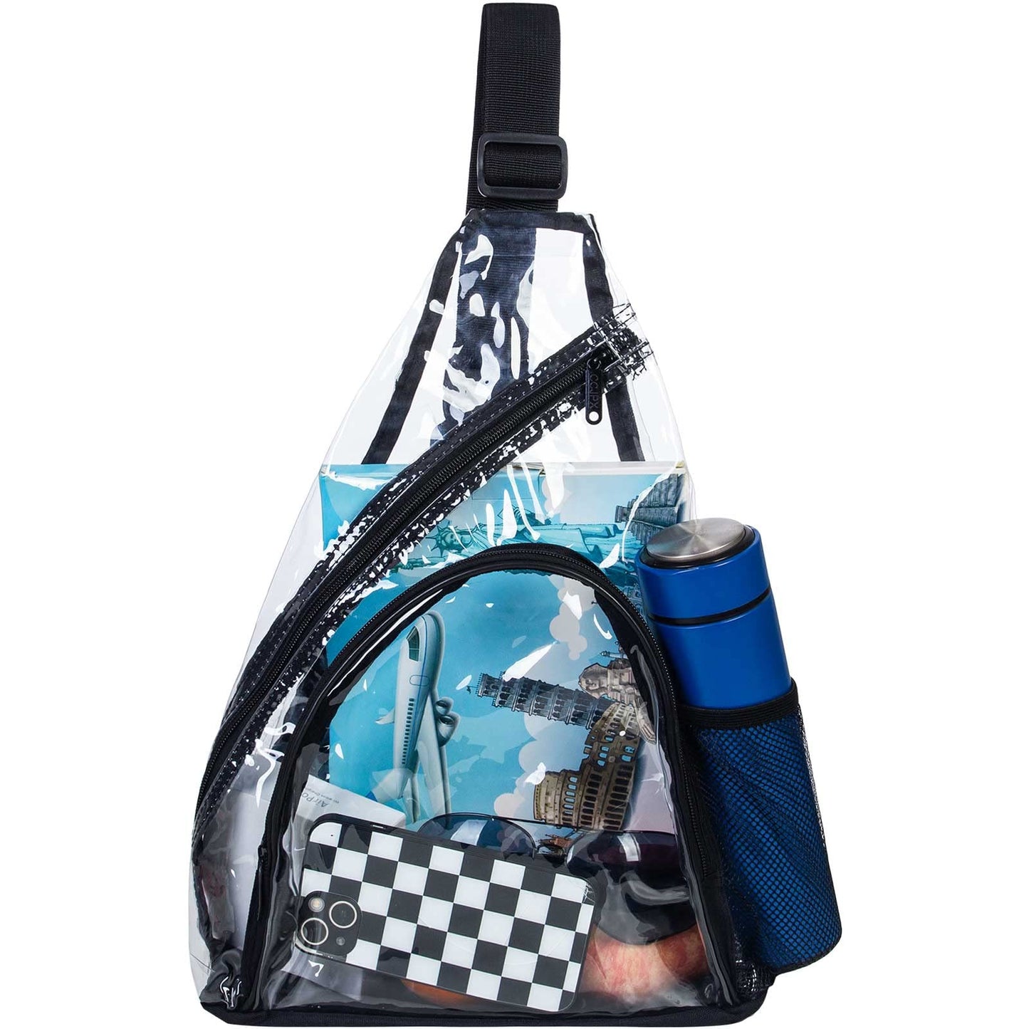 AGSDON Clear Sling Bag Stadium Approved, Small PVC Crossbody Shoulder Backpack, Casual Transparent Daypack - Black