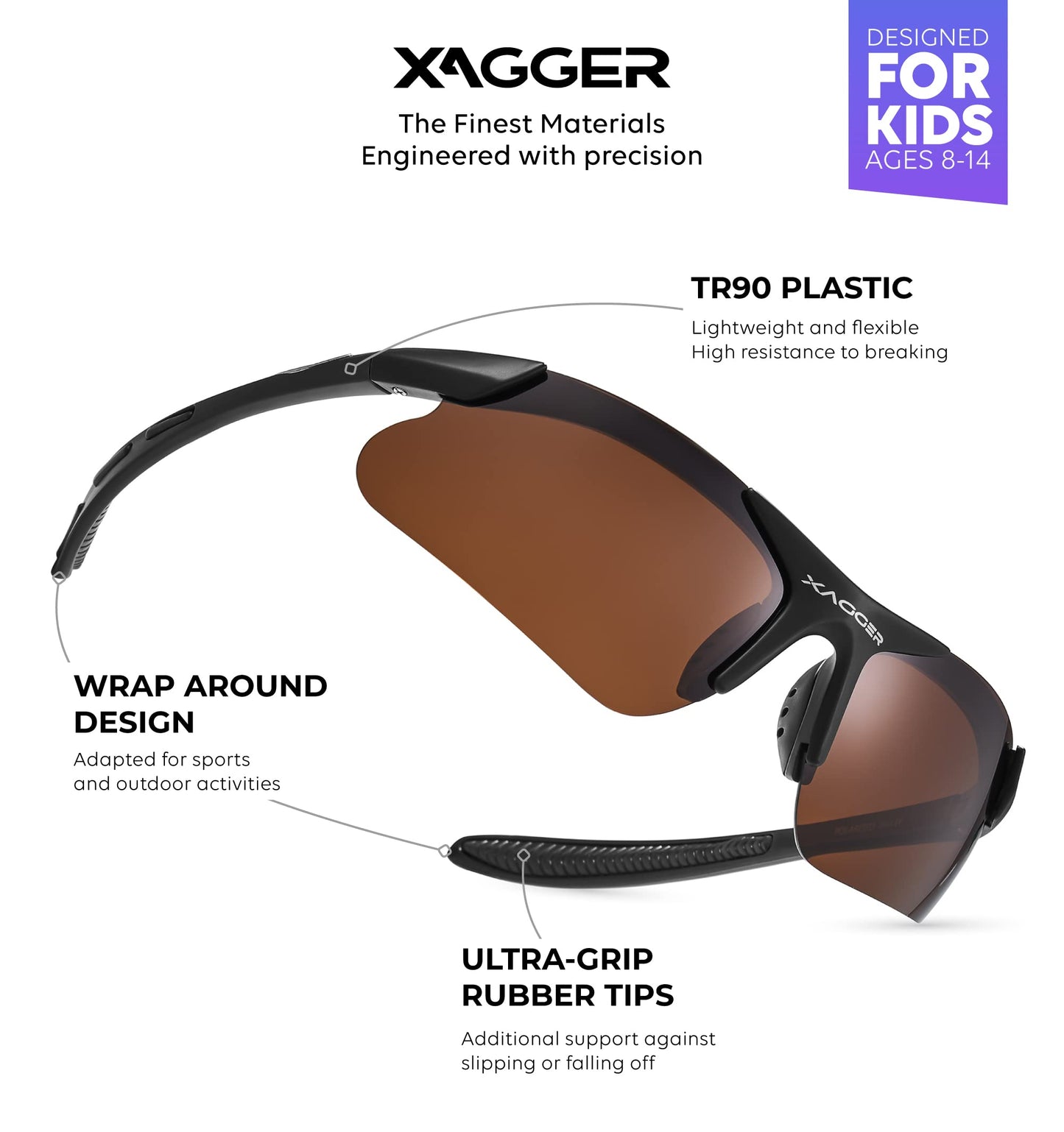 Xagger Kids Youth Polarized Sports Sunglasses for Boys Girls Baseball Softball Glasses TR90 Frame