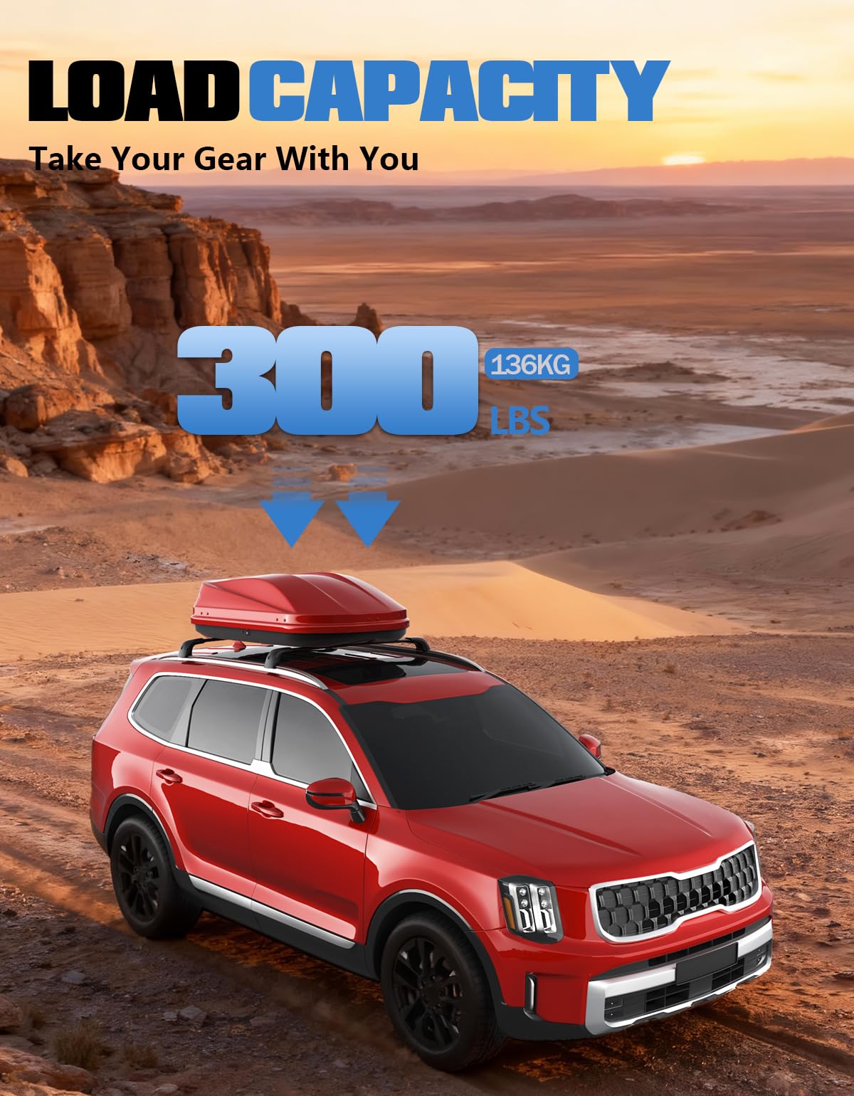 FengYu 300lbs Roof Rack Cross Bars Compatible with 2019-2026 KIA Telluride S SX SX-P EX Upgraded Crossbars, Lockable Heavy Duty Aluminum Roof Rails Cargo Bars (Not for LX, X-Line or X-Pro)