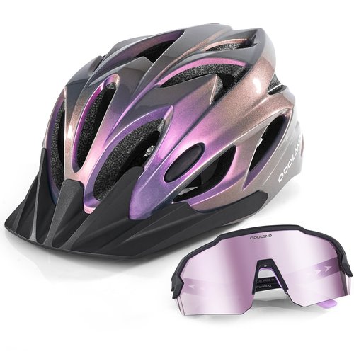 Odoland Bike Helmet with Cycling Sunglasses, Adjustable Size Adult Cycling Helmets for Men Women Road Bike Mountain Ebike, Lilac