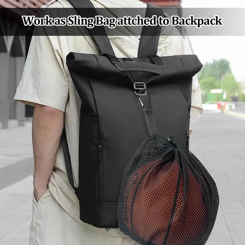 Single Mesh Ball Bag with Zipper Pocket, Drawstring Volleyball Bag, Basketball Bag, Soccer Ball Bag Storage for Carrying Basketball, Volleyball, Football and Water Polo