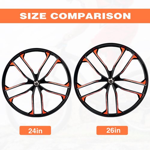 MEGHNA Bike Wheelset 10 Spokes Lightweight Aluminium 26 inch Integrated Wheel Compatible with 6 Bolts Disc Brake 7-12 Speed Thread Freewheel Hub for Mountain Bike Folding Bike (Black, 26 inch)