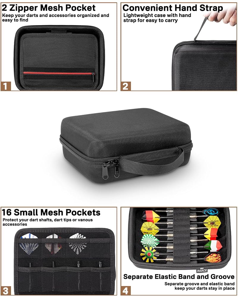 Hard Dart Carrying Case for 6 Steel/Soft Tip Darts (Case Only) – Holds Tips, Shafts & Flights, With 18-Dart Variation