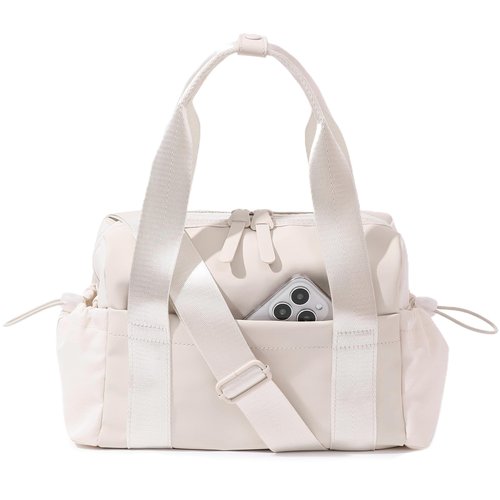 Bucosd Small Gym Bag for Women, Mini Crossbody Gym Duffle Bag with Wet Compartment, Carry on Gym Tote Bag for Workout Dance Sport Travel (Mini-Beige)