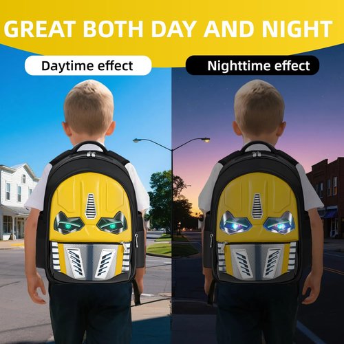 Kids Backpack with Glowing Eyes & 3D Cartoon Panels for Boys Ages 4-12 - Interactive School Bag, Durable Design for Kindergarten, Day Trips and Back to School Gifts (Large size yellow)