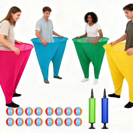 Giant Granny Pants Yard Game Set - Outdoor Toss Game with 4 Oversized Pants, 16 Balls & 2 Pumps - Yellow, Green, Red, Blue