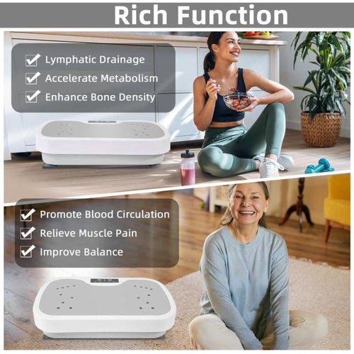 Vibration Plate Exercise Machine, Portable Workout Vibration Plate for Lymphatic Drainage, Full Body Vibration Platform Home Fitness Equipment for Men & Women, Grey