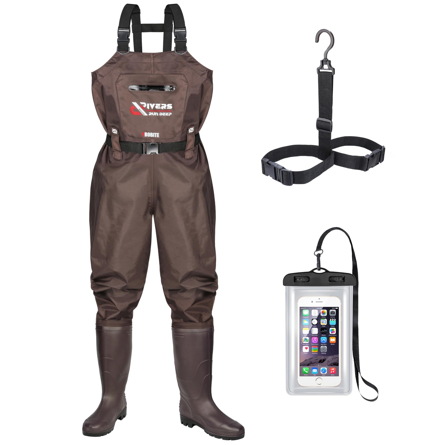 PROBITE Fishing Chest Waders for Men Women with Boots Waterproof 2-ply Nylon PVC Lightweight Waders for Hunting(M8/W10,Brown)