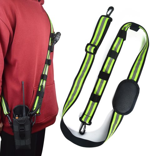 High-Visibility Reflective Shoulder Strap for Two-Way Radio Holster, Convert Clip-On Holster to Crossbody Carry, Mic Cable Management & Secure Clip Holder, Adjustable with Heavy-Duty Hook Clips