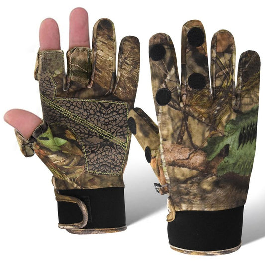 Favuit Camouflage Hunting Gloves, Lightweight Anti-Slip Full Finger Fingerless Touchscreen Camo Gloves Outdoor Tactical Hunting Gear Archery Accessories for Turkey Fishing Airsoft (Black L)