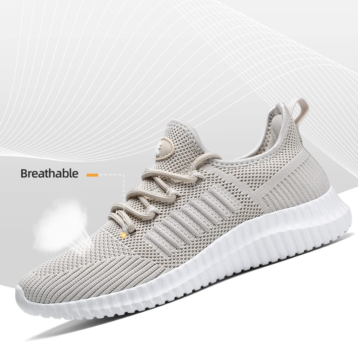 SK·TRIP Women's Walking Shoes Lightweight Breathable Flying Woven Mesh Upper Casual Jogging Shoes Ladies Tennis Shoes Workout Footwear Gym Sneakers for Women Beige