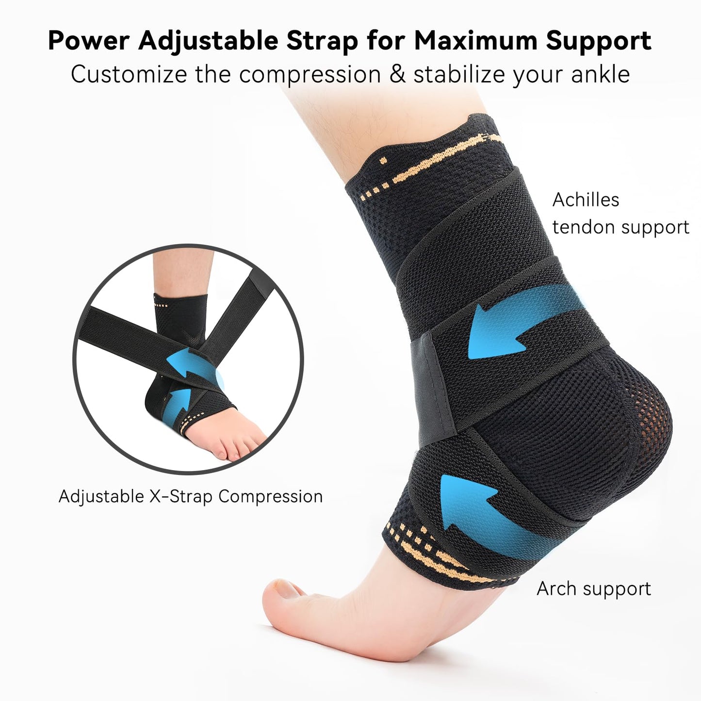 INDEEMAX 3D Ankle Brace for Women & Men, 2 Pack Ankle Compression Sleeve Support Copper Infused Ankle Brace for Sprained Ankle, Plantar Fasciitis Sports, Achilles Tendonitis Pain Relief, Copper Black, L