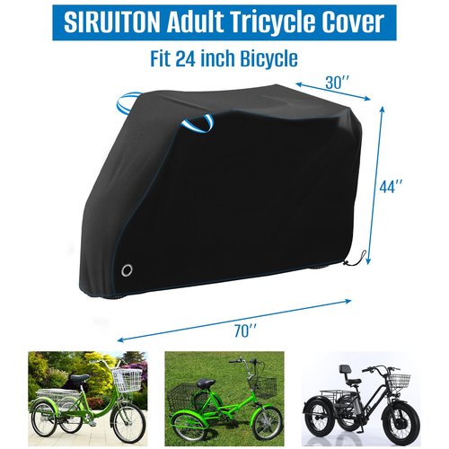 SIRUITON Adult Electric Tricycle Cover for Transport, 3 Wheel Bicycle Covers Heavy Duty 420D Oxford Strong UV Protection & Windproof, Waterproof Trike Bike Covers