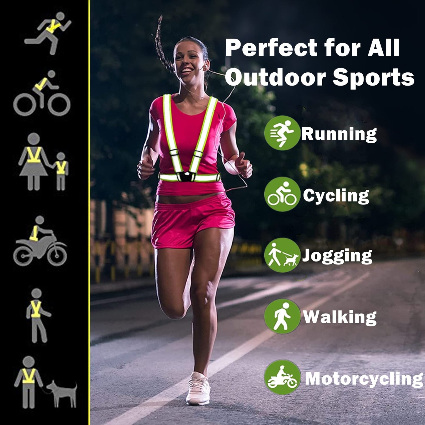 RUISHYY Reflective Running Gear Reflective Vest & Reflective Armband & Reflective Belt 3 Pcs Set, High Visibility Reflective Gear Night Cycling Walking Safety Vest Straps for Men Women Kids (Black)