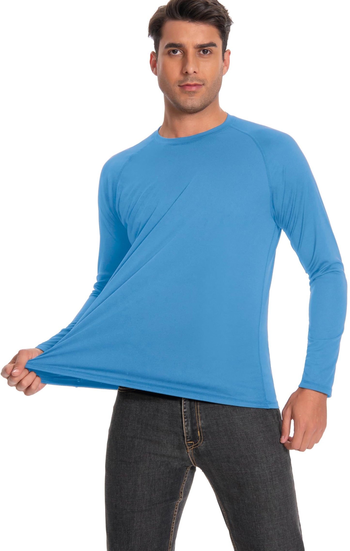 Runceptual Men's Sun Protection Shirts UPF 50+ UV Long Sleeve Rash Guard Shirts Lightweight Quick Dry for Fishing Swimming Running Hiking Dark Gray 2XL
