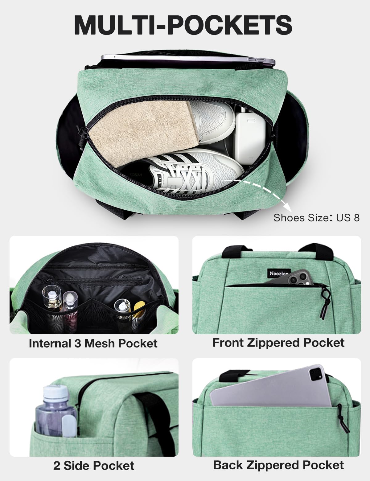 Noozion 14 inch Small Gym Bag for Women & Men, Lightweight Carry On Mini Duffle Bag with Multiple Pockets, Sports Bag for Travel and Workout.