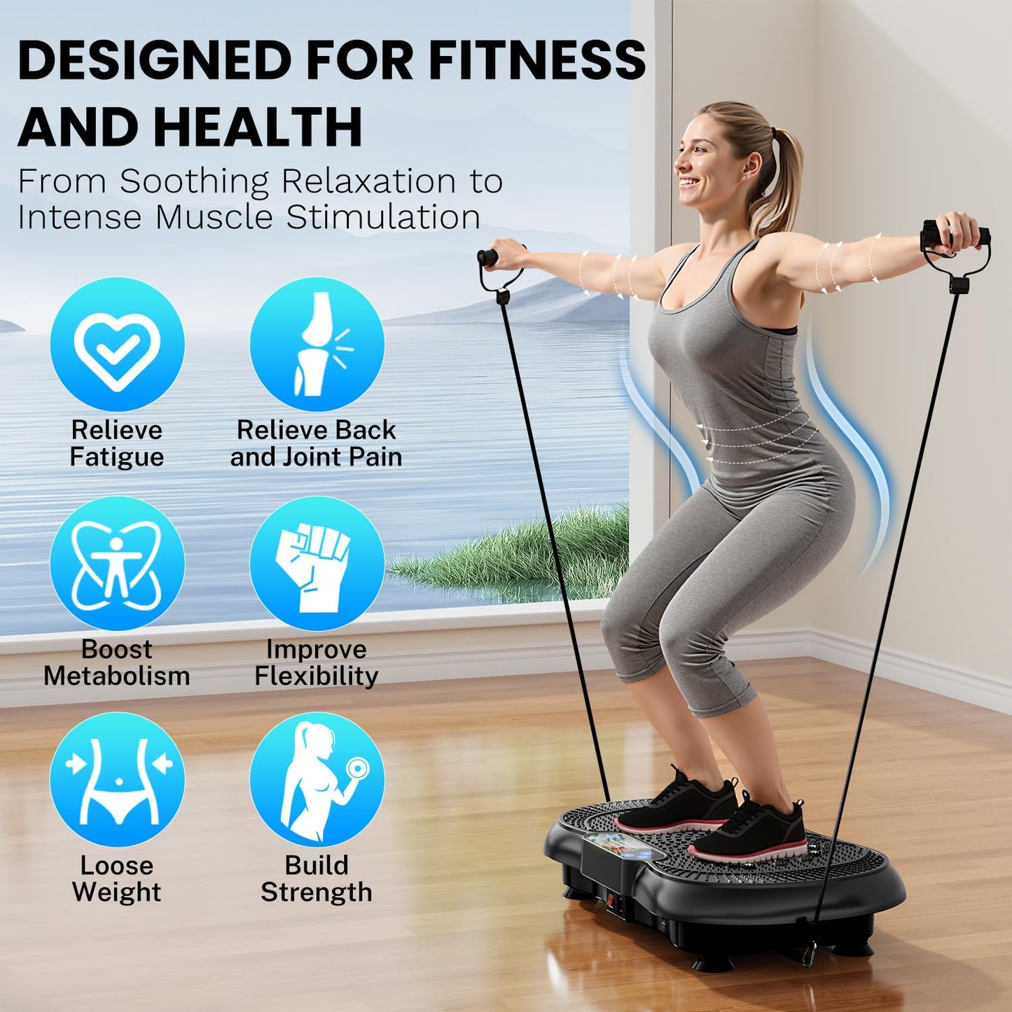 Vibration Plate Exercise Machine, Lymphatic Drainage Machine for Weight Loss, 100-Speed Platform with Remote & Bands, Quiet Full Body Vibrating Plate 500 Lbs Capacity Fitness Platform(Black)
