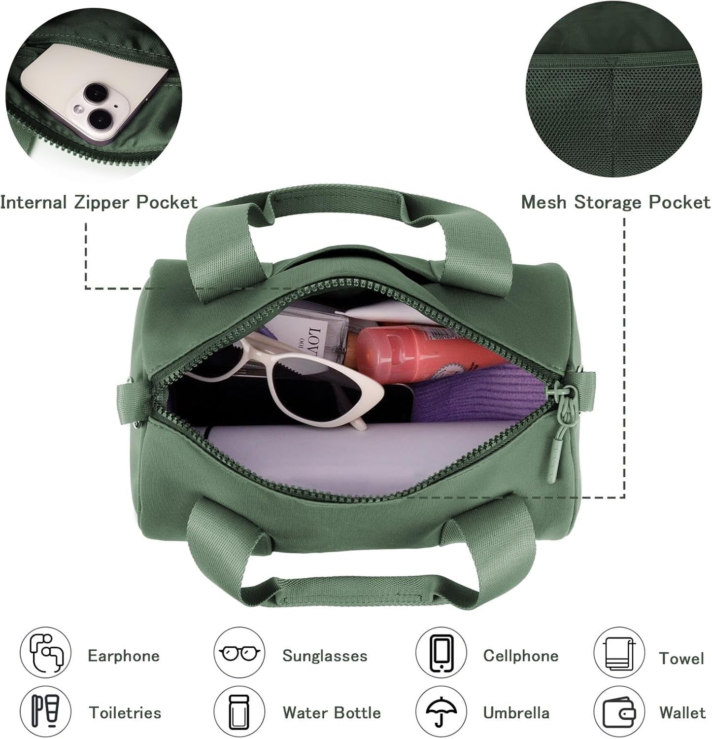 IBEE Small Gym Bag for Women Mini Duffel Bag for Travel Waterproof Workout Crossbody Bags Elastic Fabric Barrel Purse for Sports Fitness Yoga Cute Lightweight
