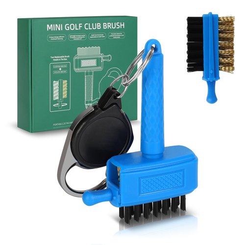Mini Golf Club Brush with Retractable Clip Hard to snag on Bag Easy to Carry Save More Space Must Have Golf Accessories A Warm Golf Gift Suit for Kids/Men/Women/Elders (Blue)