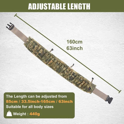 HUNTPAL Neoprene Quick Release Shotgun Shell Belt with 25 Shell Holders and 3 Storage Pockets, Up to 63 Inches, Wearable on Waist or Crossbody for Outdoor Hunting Shooting