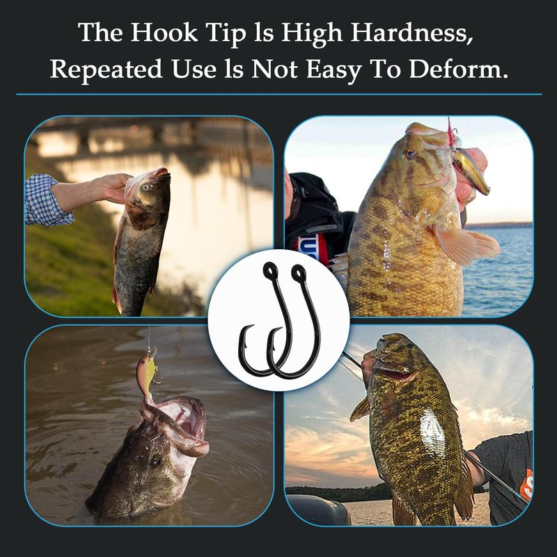 10PCS High-Carbon Steel Circle Hooks Barbed Fishing Hooks with Holes, Freshwater and Saltwater Fishing Hooks for Tuna, Catfish, Bass (2/0)