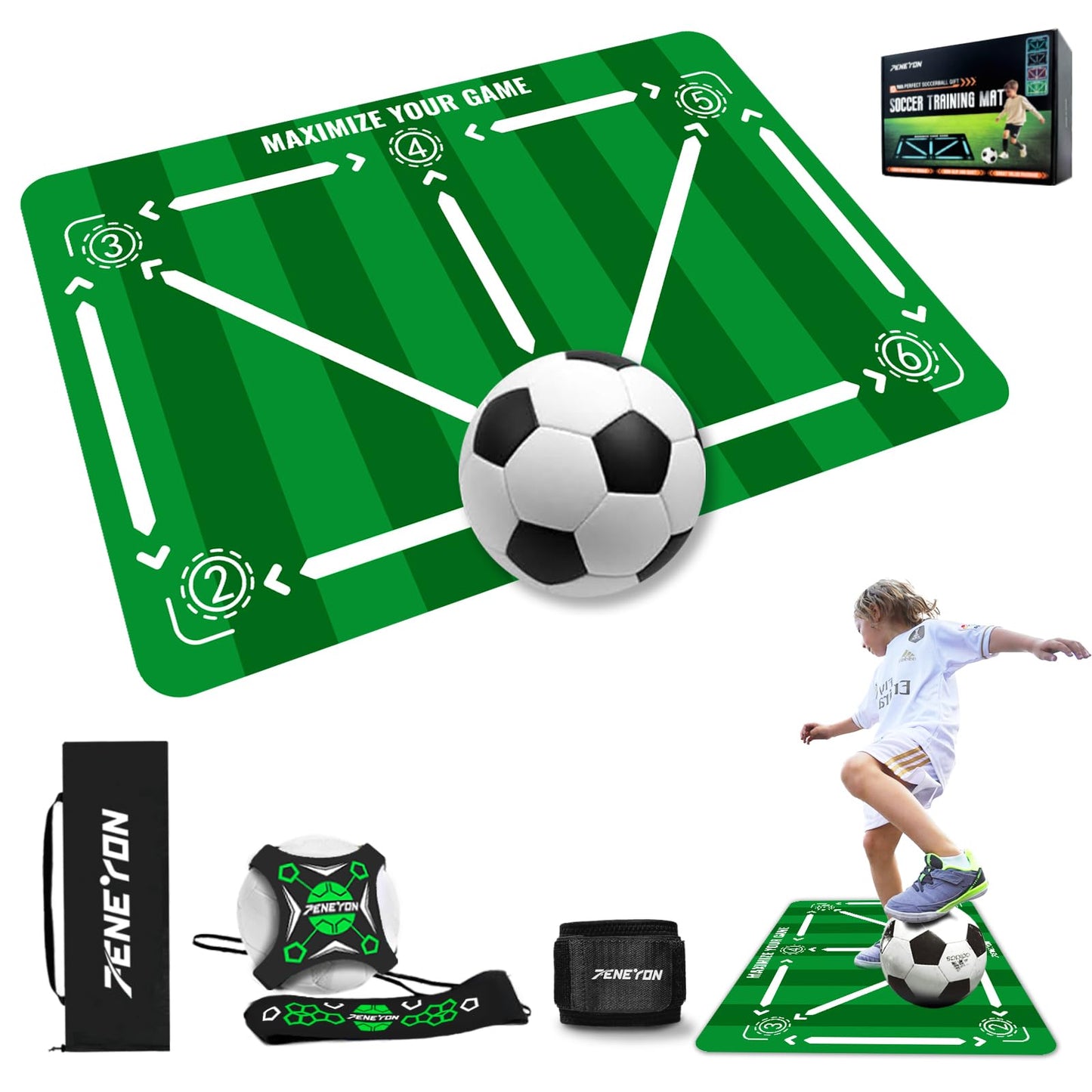 Soccer Training Equipment,Soccer Training Mat Improve Strength,Agility and Coordination,Anti-Slip Silent Absorption Soccer Footwork Training Mat,Soccer Trainer for Indoor/Outdoor Drills
