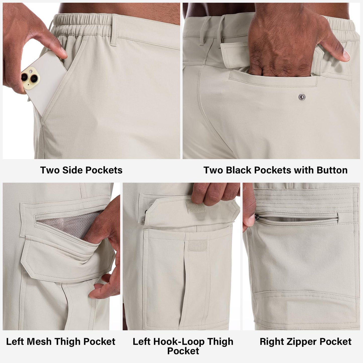 Jessie Kidden Mens Outdoor Casual Expandable Waist Lightweight Water Resistant Quick Dry Fishing Hiking Shorts (6222 Beige Apricot 38)