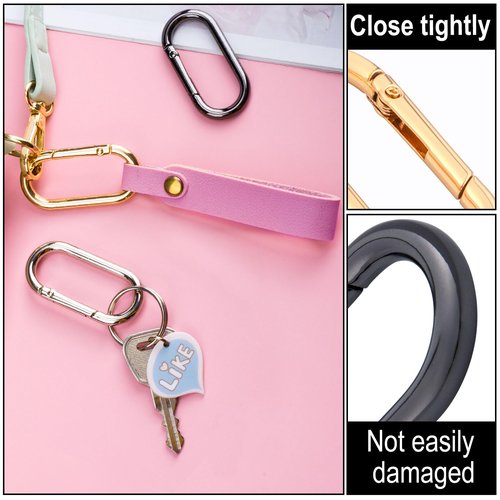 BEIQIYA 3pcs Oval Spring Clips, Metal O Ring Carabiner Keyring, Heavy Duty Buckle Clasp for Keychains Backpacks Purses DIY Crafts- Gold & Silver & Black