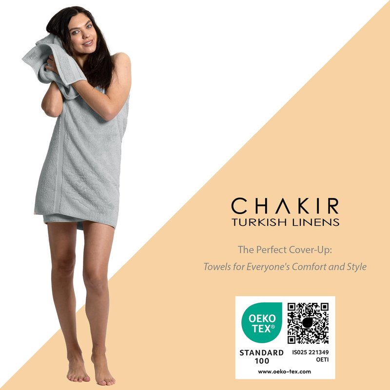 Chakir Turkish Linens 6 Piece Towels Set, 100% Cotton Luxury Turkish Towels for Bathroom, Soft Absorbent Bath Towel Set with 2 Bath Towels 2 Hand Towels 2 Washcloths, Silver Gray