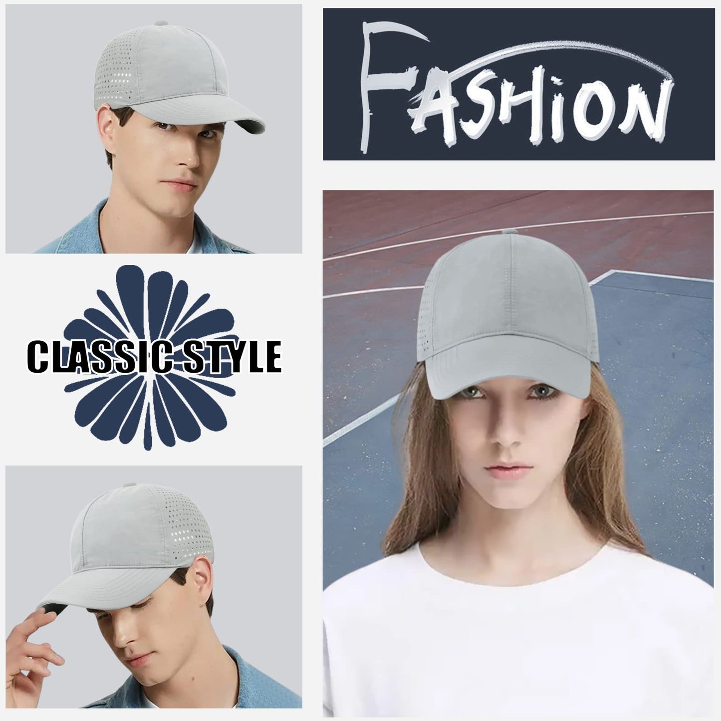 Enwokran Men Quick Dry Sport Baseball Cap, Men's Athletic Fitted Cap Lightweight Mesh Adjustable Plain Hat Running Trucker Hat for Men Women (Light Grey)