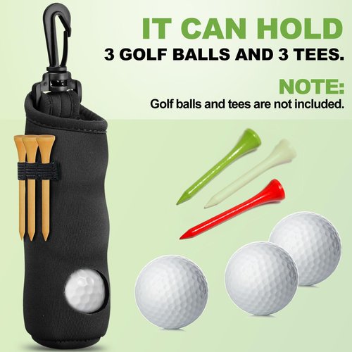 4 Pieces Golf Tee Holder Golf Ball Carry Bag Pouch Ball Holder Keychain Belt Clip Gifts Accessories(Black,Simple)