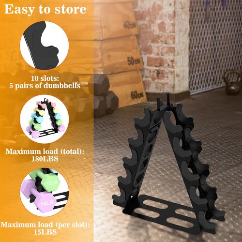 Dumbbell Rack 5 tier(Dumbbells not included), A-Frame Metal Dumbbell Holder with Handle, Multilevel Weight Storage Organizer for Dumbbells, Tree Shape Compact Weight Rack/Holde(Black)