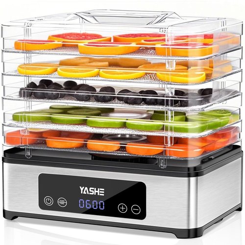 YASHE Food Dehydrator Machine, 5 Stainless Steel Trays Food Dryer, 48H Timer and Temperature Control, Recipes Book Included, 420W Dehydrators for Food and Jerky, Herbs, Meat, Fruit, Dog Treats
