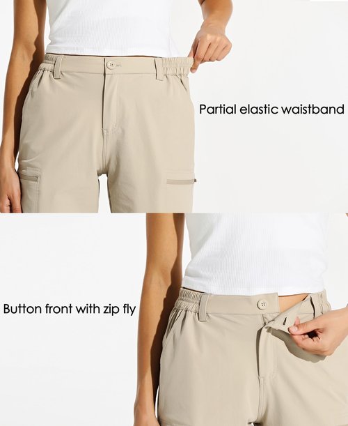 Willit Women's 10" Hiking Cargo Shorts Stretch Golf Active Long Quick Dry Outdoor Summer Shorts Khaki L