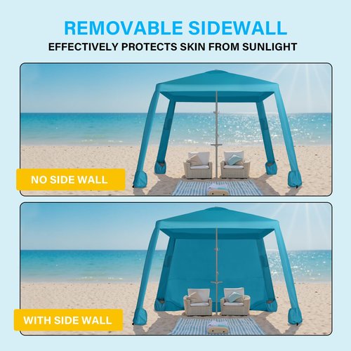Beach Cabana, Easy Setup 6.6'×6.6' Canopy with Side Wall, UPF 50+ UV Protection Beach Tent Sun Shelter, Cool Cabana Tent with Waterproof Fabric, Sand Pockets, Portable Shelter for Family Friends