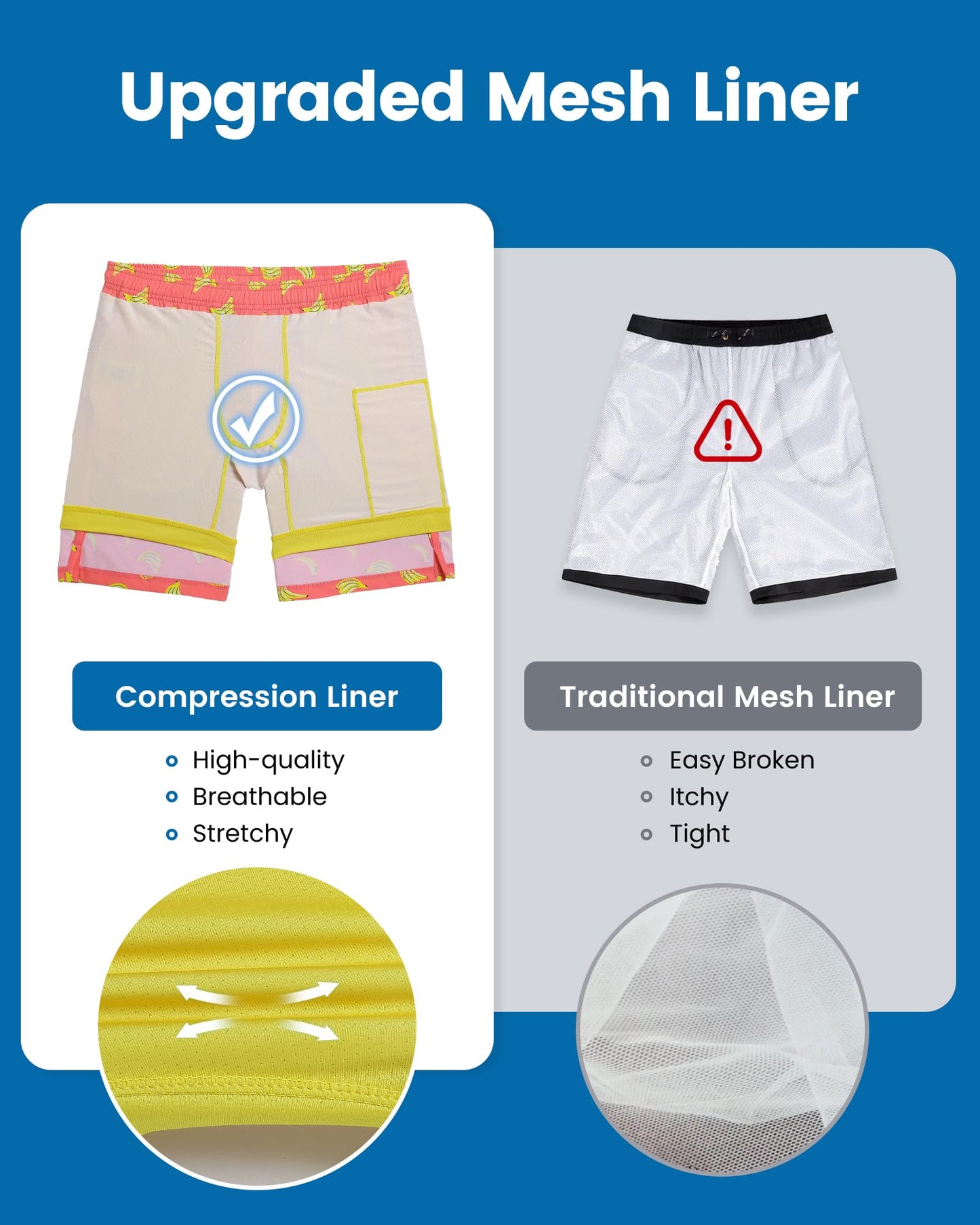 maamgic Mens Swim Trunks with Compression Liner 7 Inch Inseam Mens Bathing Suit Quick Dry Swimming Trunks Swimsuit Banana Orange Large
