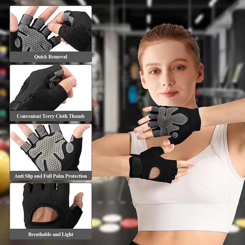 Barbell Pad Set with Gloves for Hip Thrust, Squat, Lunges - Black, Medium Glove