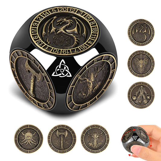 2025 New DND Spinner Dice for Dungeons and Dragons Gifts, 7-in-1 Metal Dice Set with 3D Relief, Polyhedral Roleplaying Game Dice, Fantasy D&D Tabletop RPG Accessories for DM & Player (Black-Gold)