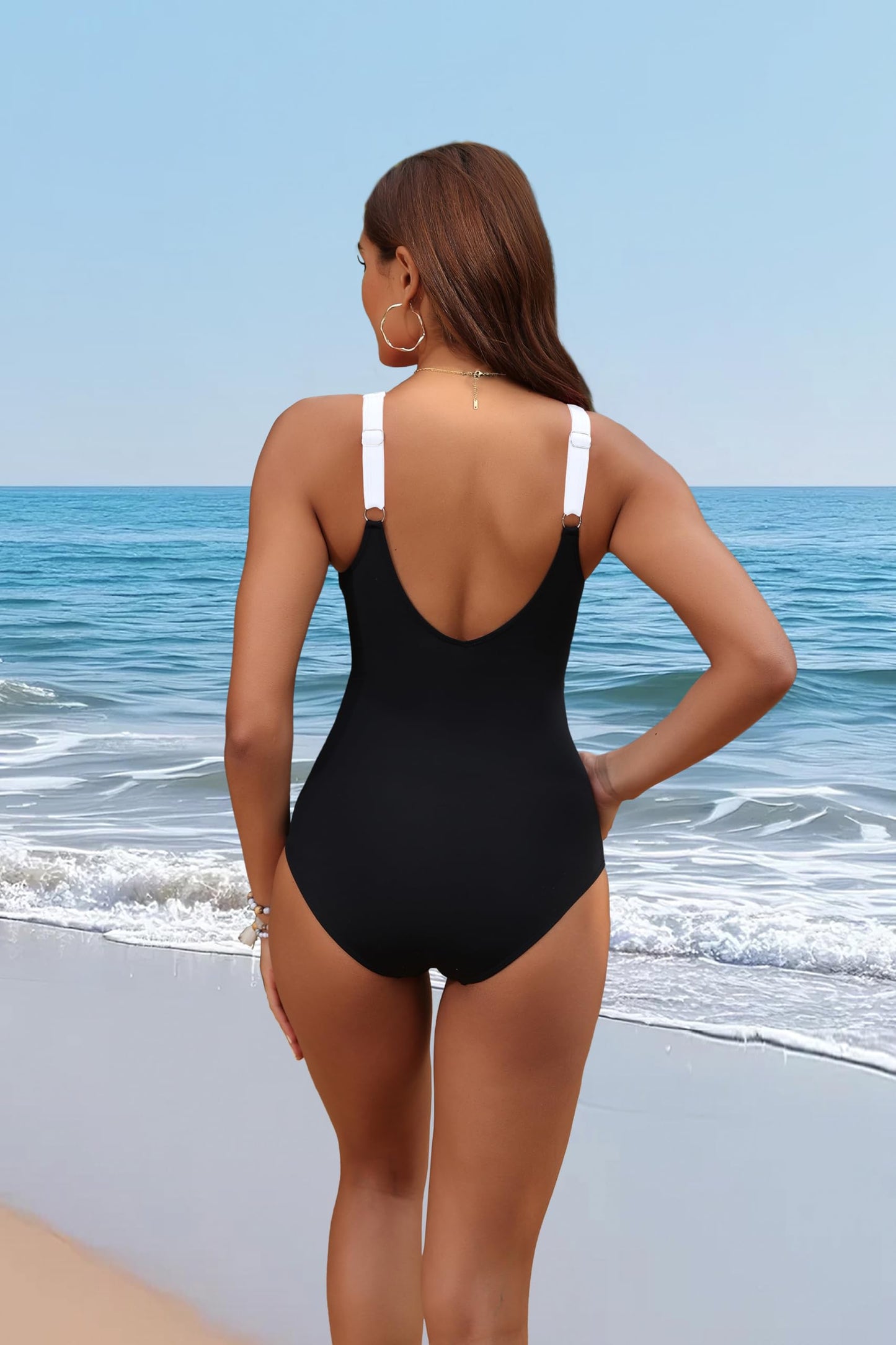 Holipick Black and White Women Tummy Control One Piece Swimsuit - Push Up Bathing Suit Full Coverage Slimming Swimwear XL