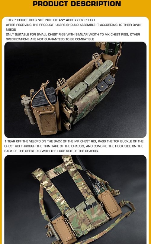 MK4 Chest Hanging/Tactical Vest Extended Chassis, Multifunctional MOLLE Side Hanging, Magic Sticker, Tactical Tool Bag (Green)