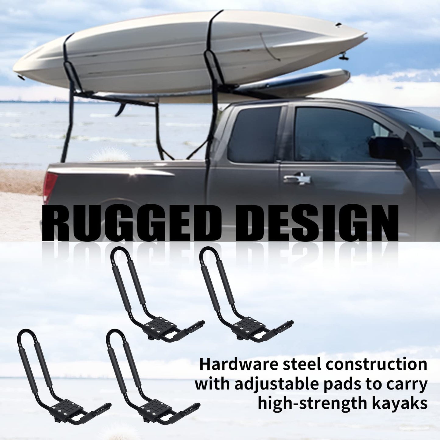 HECASA Universal J-Bar Rack Kayak Roof Rack Top Mount Crossbar Carrier Canoe SUP Surfboard Ski Board Top Mount Crossbar Car SUV Truck 2 Pair