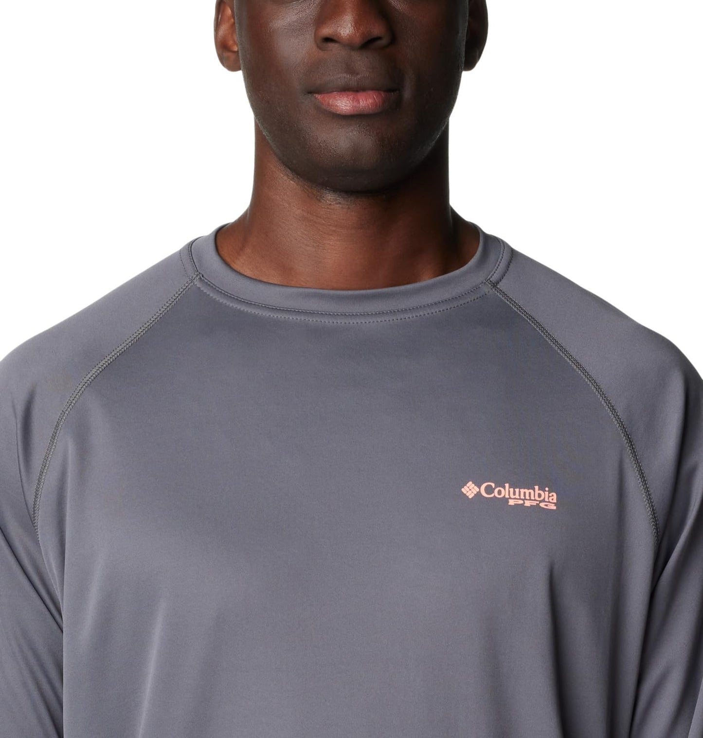 Columbia Men's Terminal Tackle Long Sleeve Fishing Shirt, City Grey/Tiki Pink Logo, XX-Large