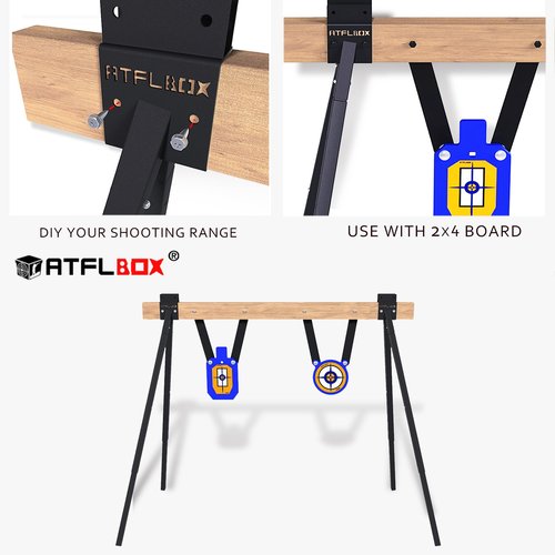 ATFLBOX AR500 Steel Target for Shooting Stand System Set, 63 Inch Adjustable Height, 3/8 Inch Thick Silhouette and Gong Targets, 10pcs Paper Targets and Target Holder Expansion Kit