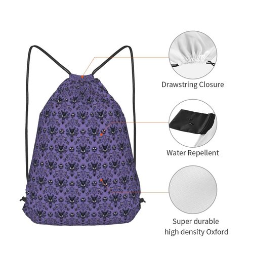 Haunted Mansion Drawstring Cinch Backpack Polyester Sack Pack String Bag For Hiking Camping Adventure