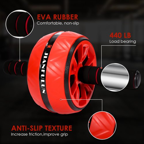 Ab Roller Wheel, Ab Workout Equipment for Abdominal & Core Strength Training, Home Gym Fitness Exercise Wheels for Women Men, with 2 Grip Strength Trainer & Knee Pad Accessories(Black+Red)