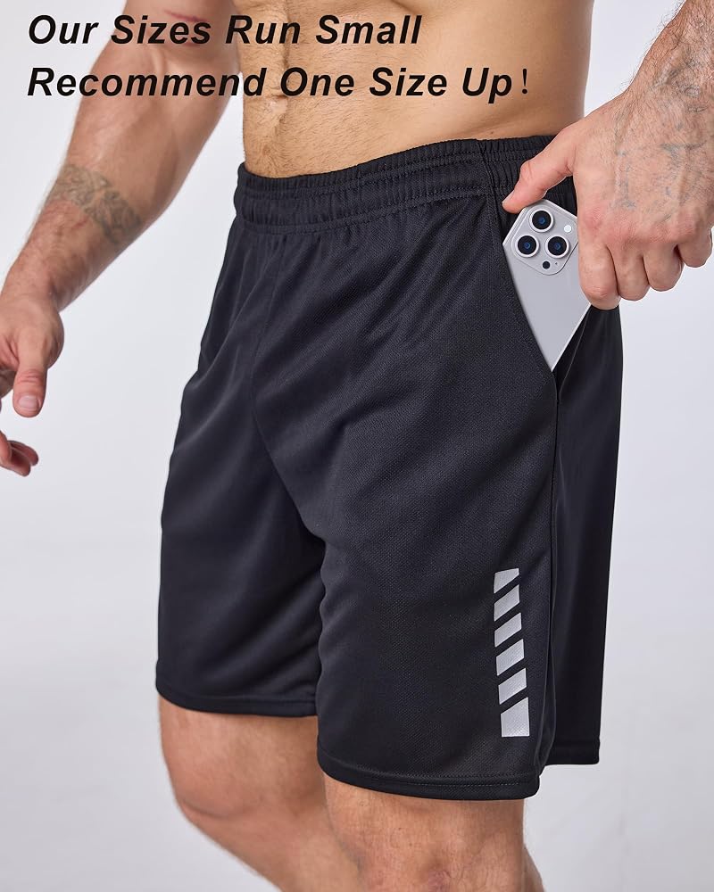 Mens Running Shorts with Pockets – 5 Pack (Black x2, Deep Grey, Navy, Grey) Athletic Gym Short