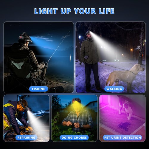 YNYS Led Headlamp Rechargeable 3000 Lumens Super Bright,4 Colors(BU/WH/YE) & UV Head Lamp with Motion Sensor &Zoomable,90°Adjustable & IPX7 Waterproof Headlight for Fishing,Hard Hat,Camping,Hunting