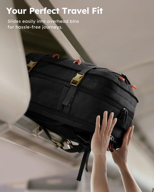 Tolaccea Travel Laptop Backpack, TSA Flight Approved Carry On Travel Duffel Backpack, Dual Laptop Storage for 17.3" and 15.6" Laptop, Large Luggage Backpack 45-50L Expandable for Men Women (Black)