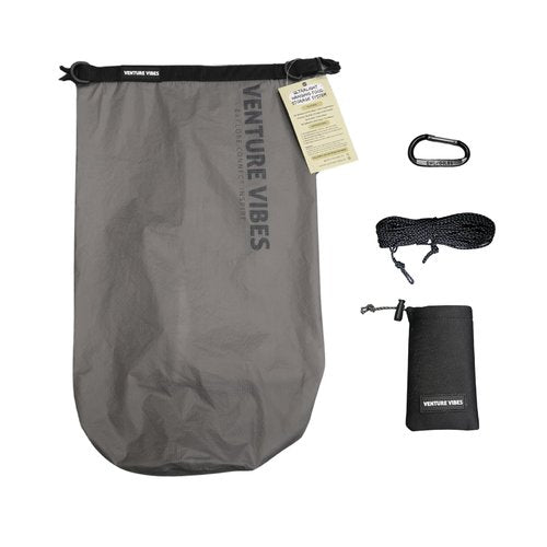 VENTURE VIBES | Premium Ultralight Bear Bag Kit for Backpacking | 10L Dry Bag - Neoprene Rock Sack - Reflective Slick Rope - Hanging Food Storage for Camping and Backpacking (Dark Grey)
